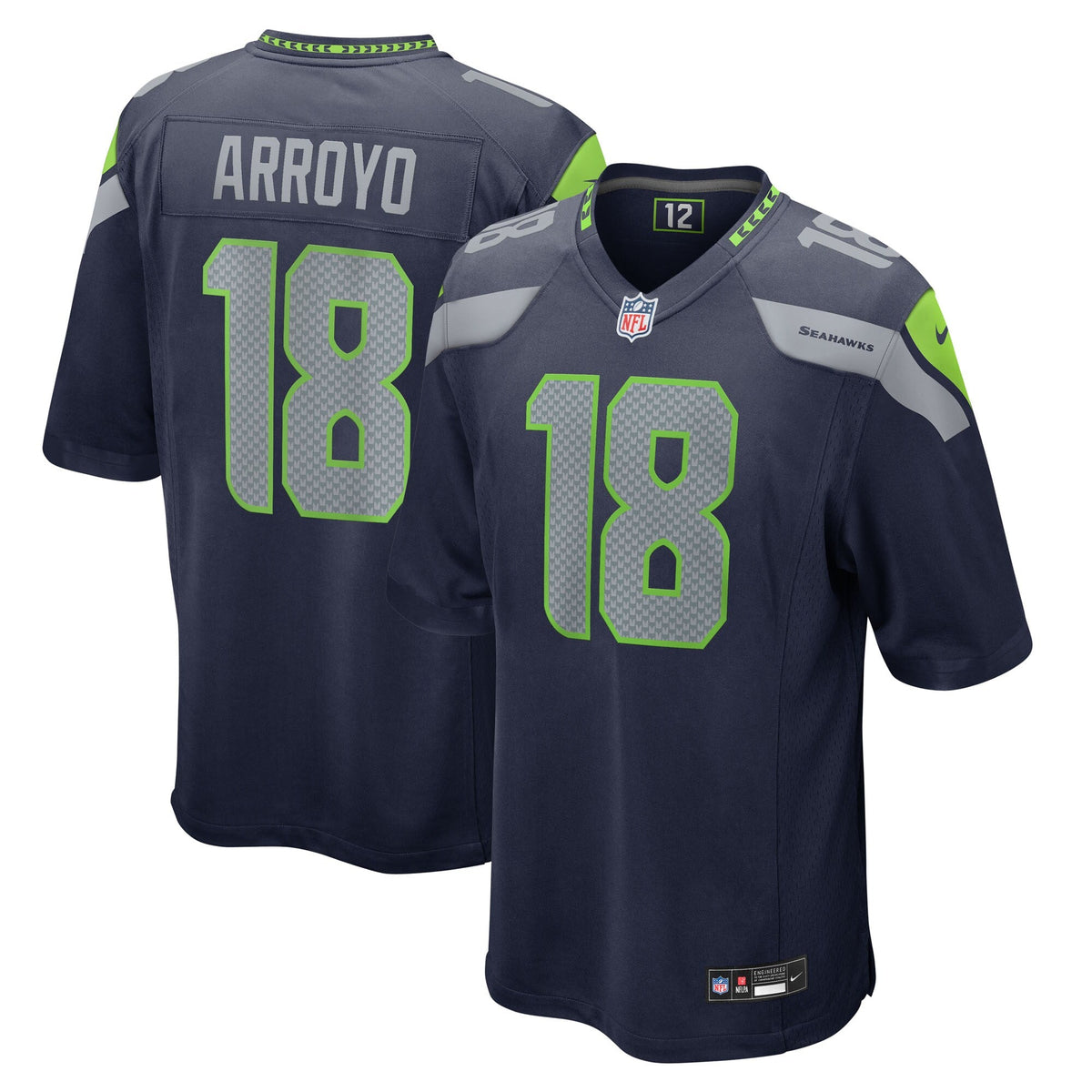Seattle Seahawks Elijah Arroyo College Navy Team Game Jersey product image 2, provided for visual reference and product