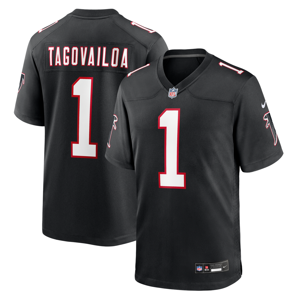 Atlanta Falcons Tua Tagovailoa Black Alternate Game Jersey product image 2, provided for visual reference and product detail