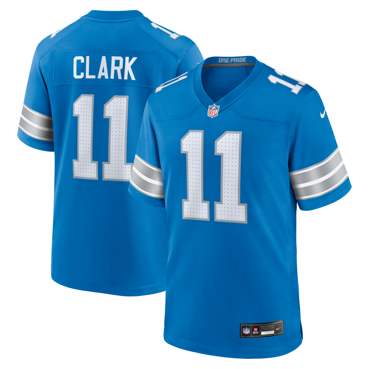 Detroit Lions Damone Clark Blue Team Game Jersey product image 1, provided for visual reference and product detail review