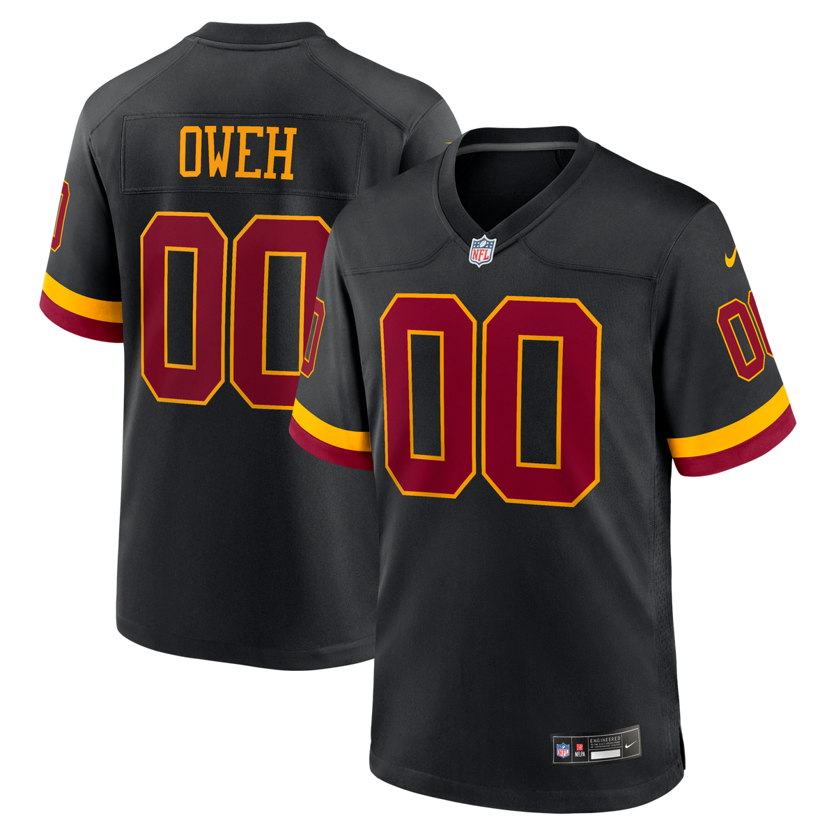 Washington Commanders Odafe Oweh Black Hail Raiser Alternate Game Jersey product image 1, provided for visual reference and