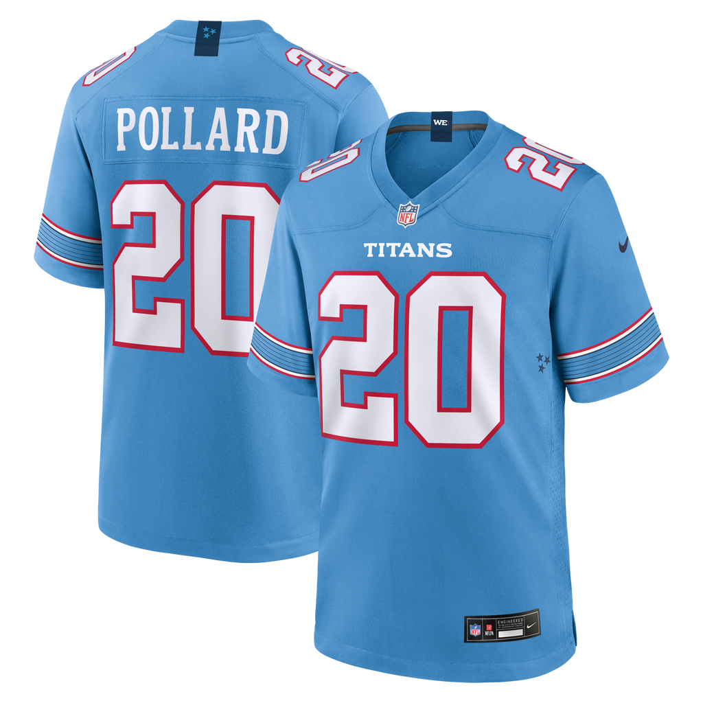 Tennessee Titans Tony Pollard Light Blue Game Jersey product image 1, provided for visual reference and product detail review