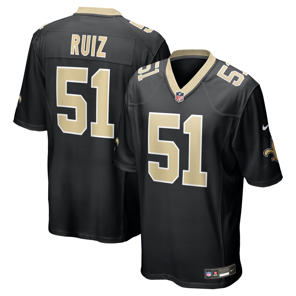 New Orleans Saints Cesar Ruiz Black Player Game Jersey product image 1, provided for visual reference and product detail