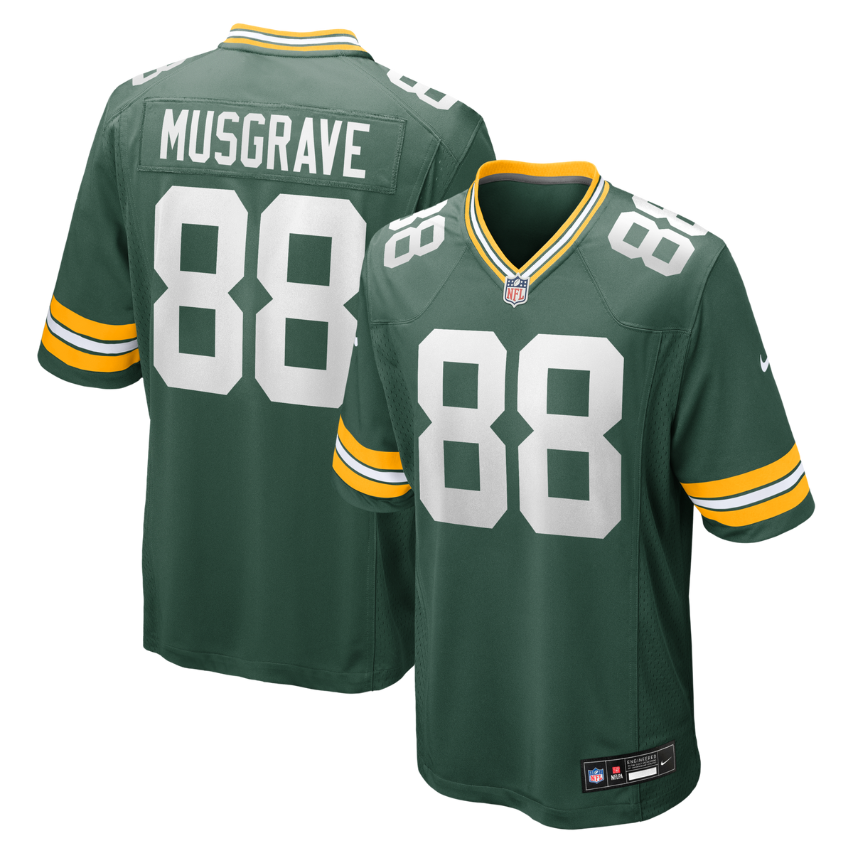 Green Bay Packers Luke Musgrave Green Game Jersey product image 1, provided for visual reference and product detail review