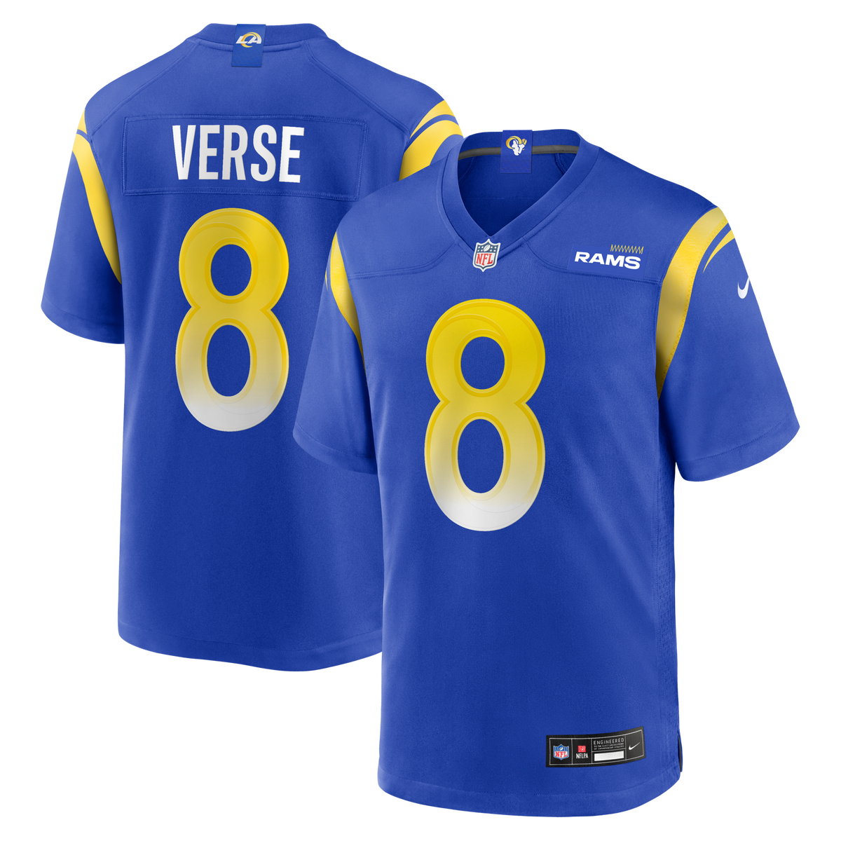 Los Angeles Rams Jared Verse Royal Player Game Jersey product image 1, provided for visual reference and product detail