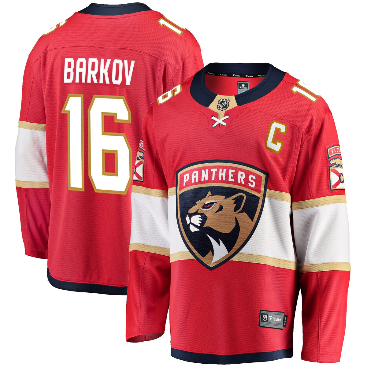 Florida Panthers Aleksander Barkov Red Captain Patch Home Breakaway Jersey product image 1, provided for visual reference