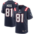 New England Patriots Randy Moss Navy Game Retired Player Jersey product image 1, provided for visual reference and product
