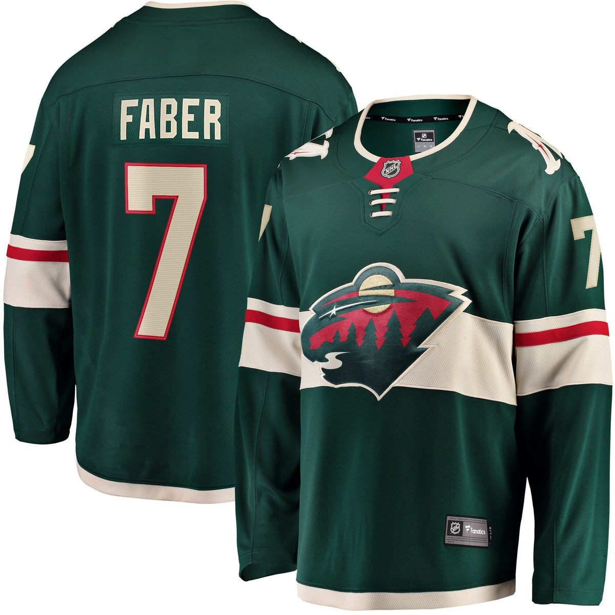 Minnesota Wild Brock Faber Green Home Breakaway Player Jersey product image 1, provided for visual reference and product