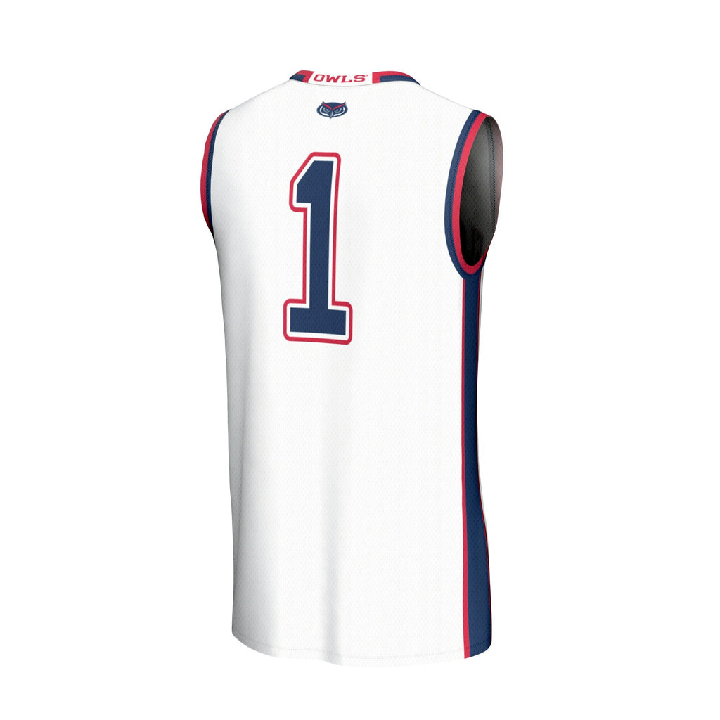 #1 Florida Atlantic Owls Lightweight Basketball Jersey - White product image 4, provided for visual reference and product