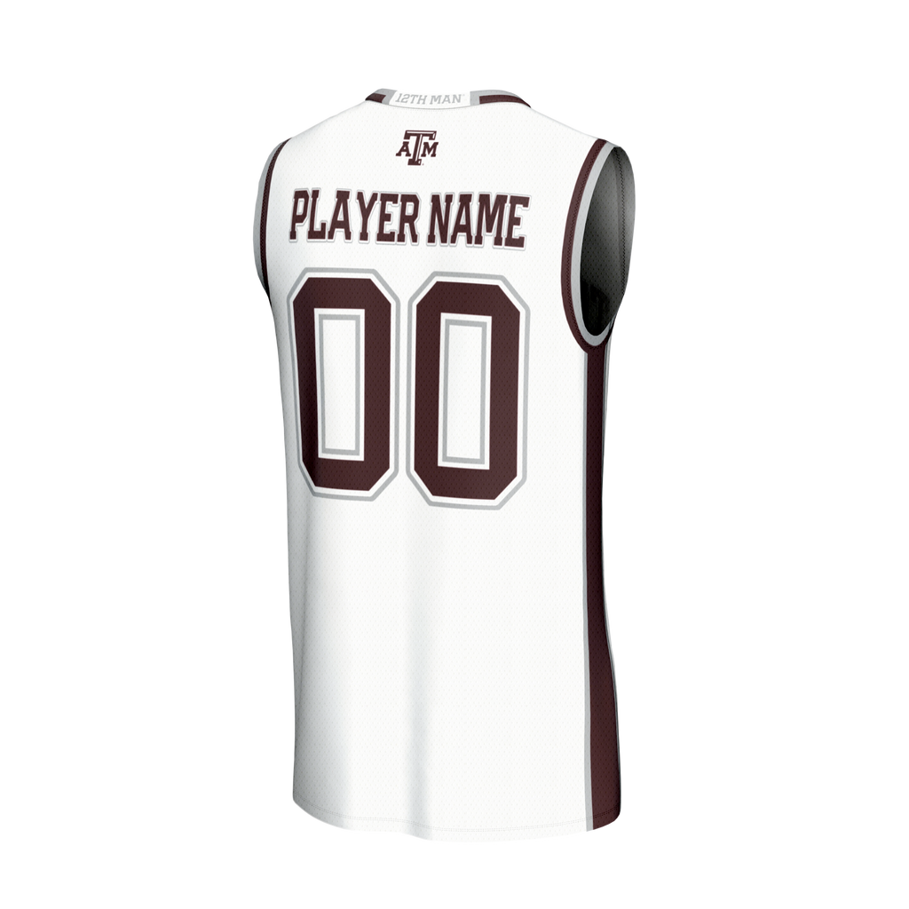 Texas A&M Aggies Lightweight Collegiate Basketball NIL Pick-A-Player Fashion Jersey - White product image 4, provided for