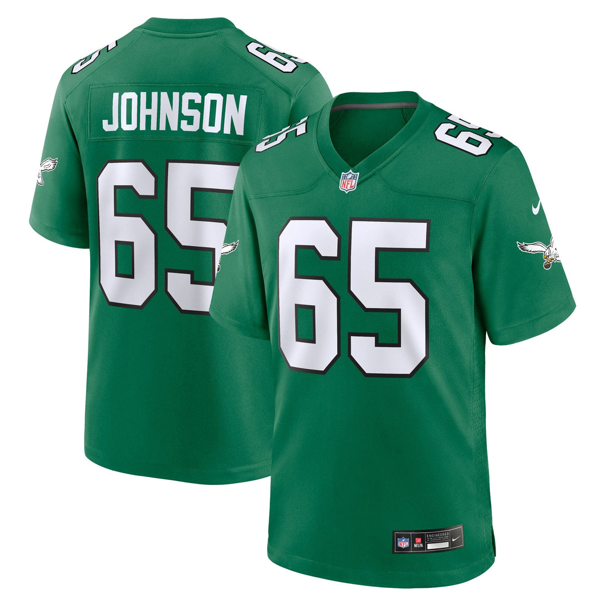 Philadelphia Eagles Lane Johnson Kelly Green Alternate Game Jersey product image 2, provided for visual reference and