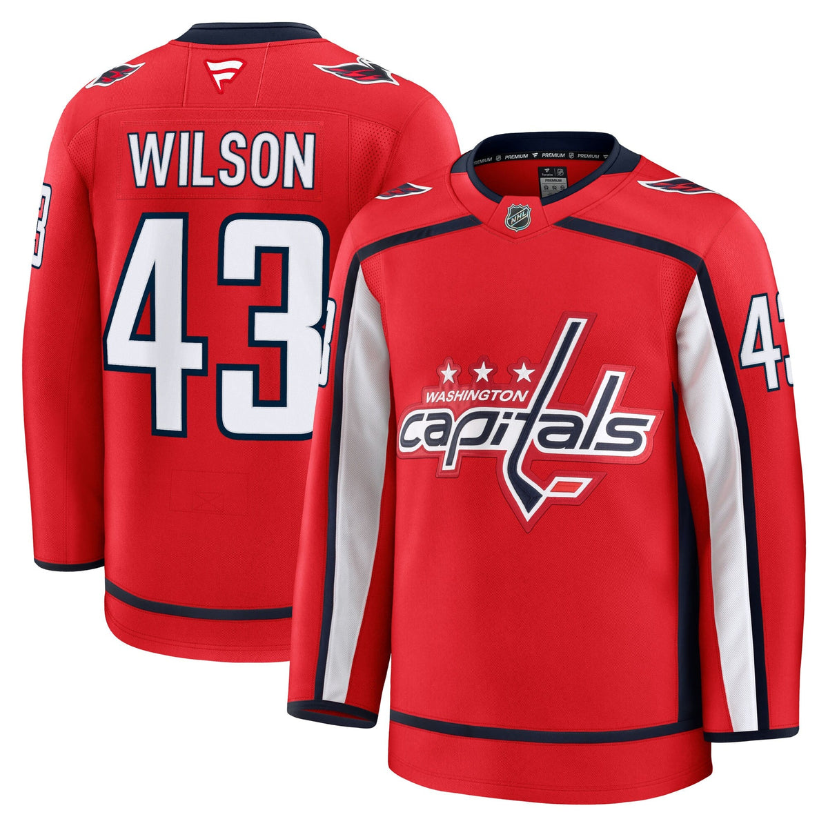 Washington Capitals Tom Wilson Red Home Premium Jersey product image 1, provided for visual reference and product detail