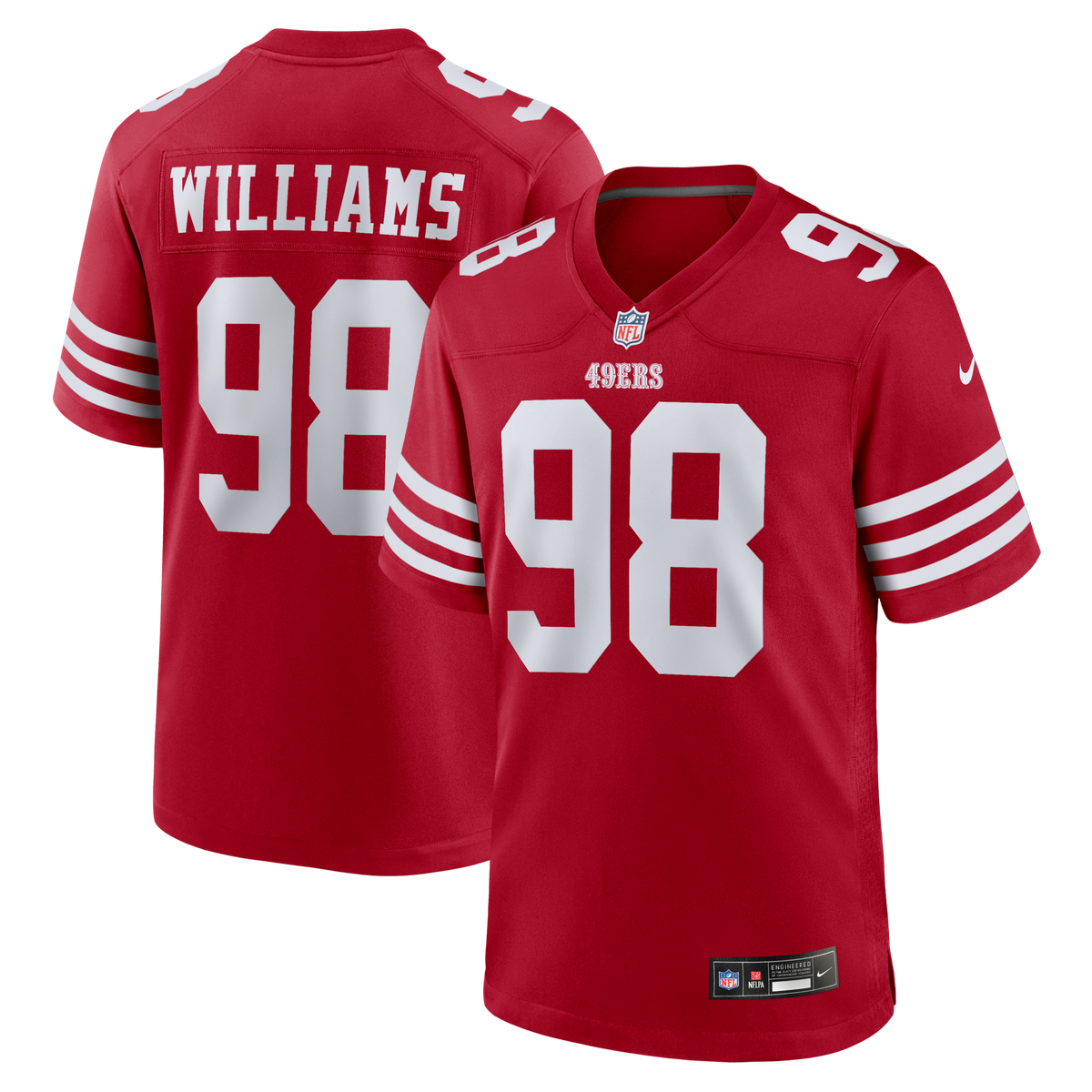 San Francisco 49ers Mykel Williams Scarlet Team Game Jersey product image 1, provided for visual reference and product