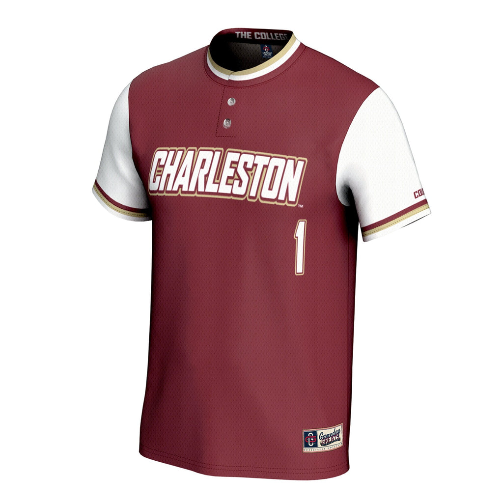 Charleston Cougars Lightweight Collegiate Softball Fashion Jersey - Maroon product image 3, provided for visual reference