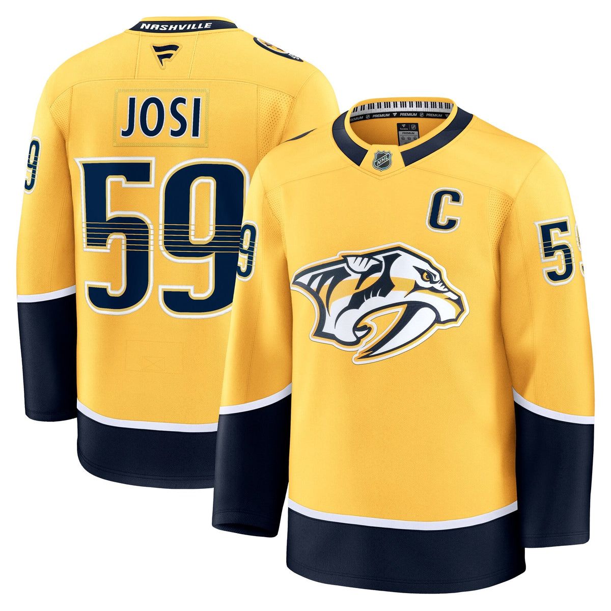 Nashville Predators Roman Josi Yellow Home Premium Jersey product image 1, provided for visual reference and product detail