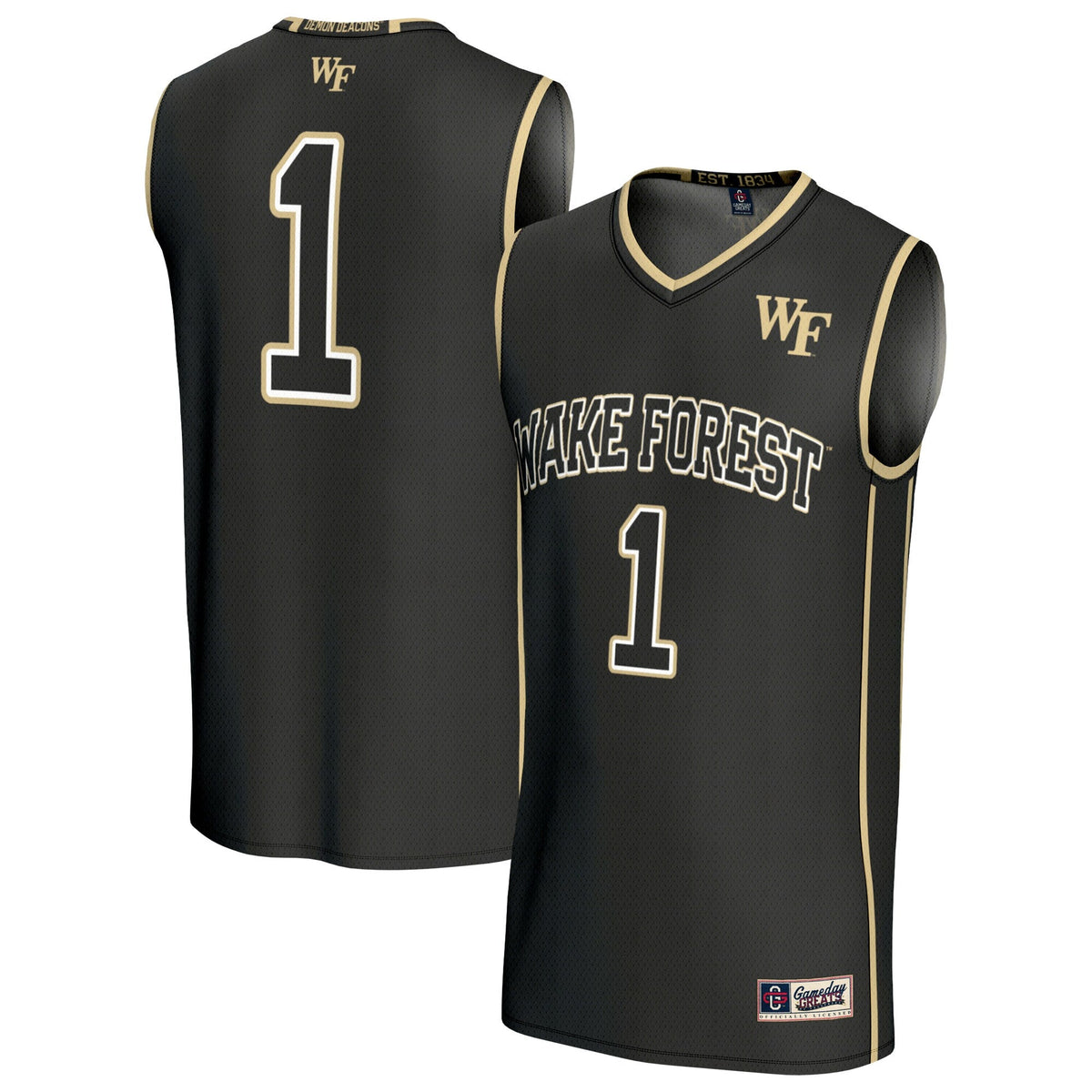 #1 Wake Forest Demon Deacons Lightweight Basketball Fashion Jersey - Black product image 1, provided for visual reference