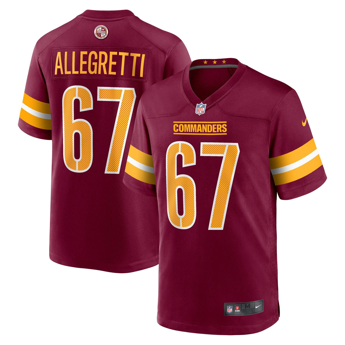 Washington Commanders Nick Allegretti Burgundy Game Jersey product image 1, provided for visual reference and product detail