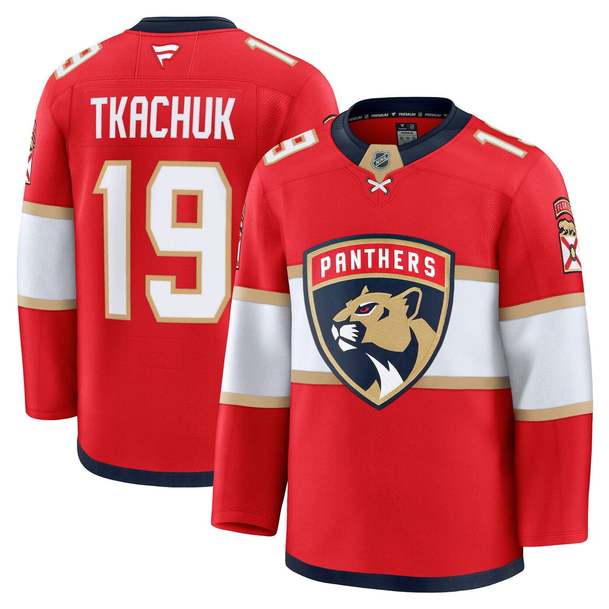 Florida Panthers Matthew Tkachuk Red Home Premium Jersey product image 2, provided for visual reference and product detail