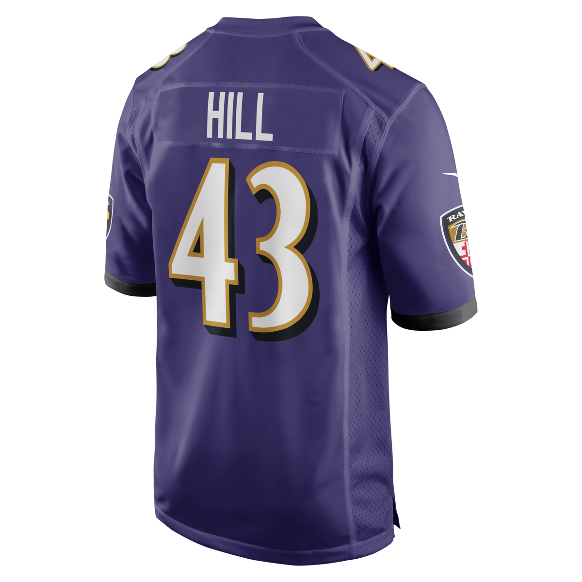 Baltimore Ravens Justice Hill Purple Game Jersey product image 3, provided for visual reference and product detail review