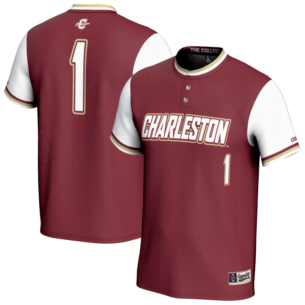 Charleston Cougars Lightweight Collegiate Softball Fashion Jersey - Maroon product image 1, provided for visual reference