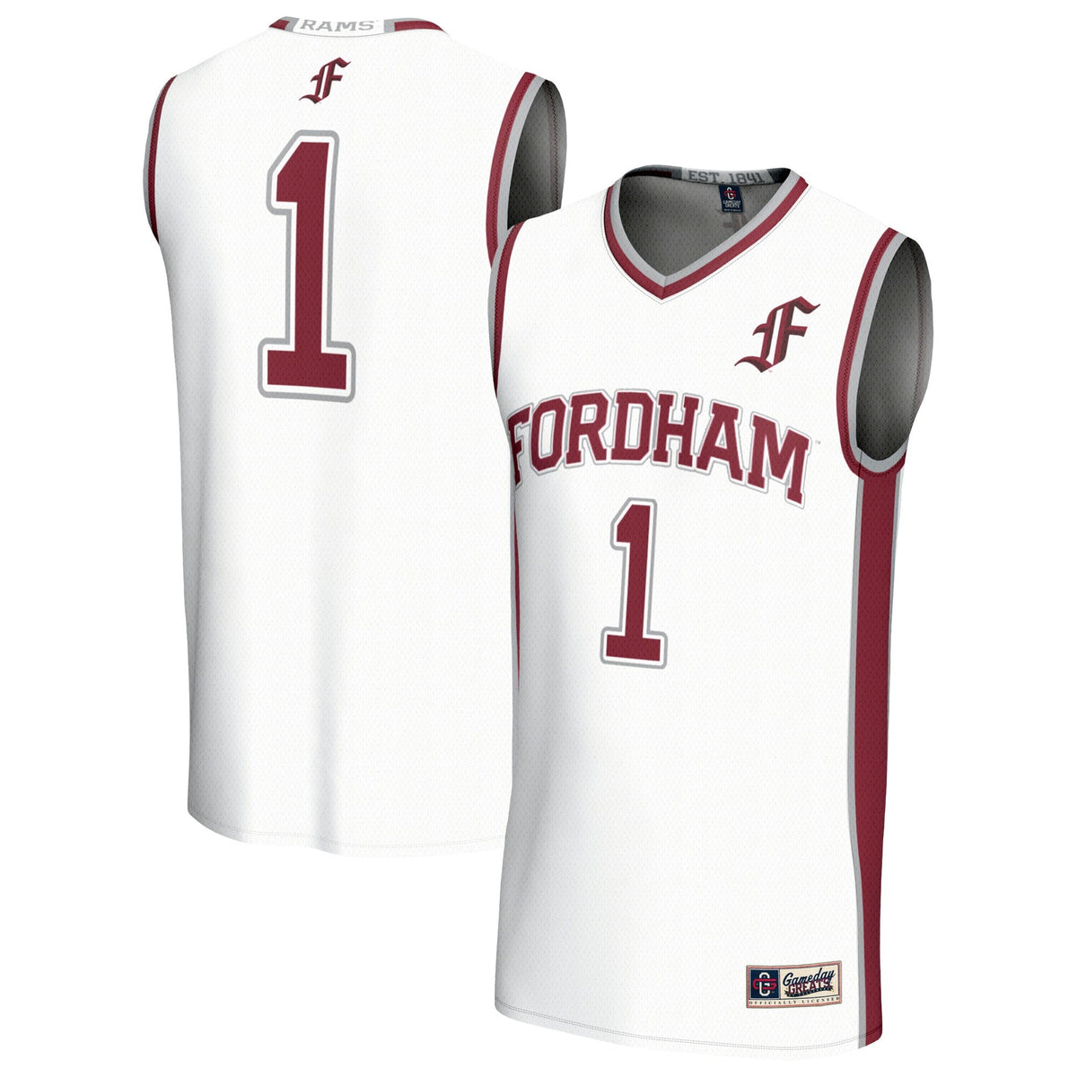 #1 Fordham Rams Lightweight Collegiate Basketball Fashion Jersey - White product image 2, provided for visual reference and