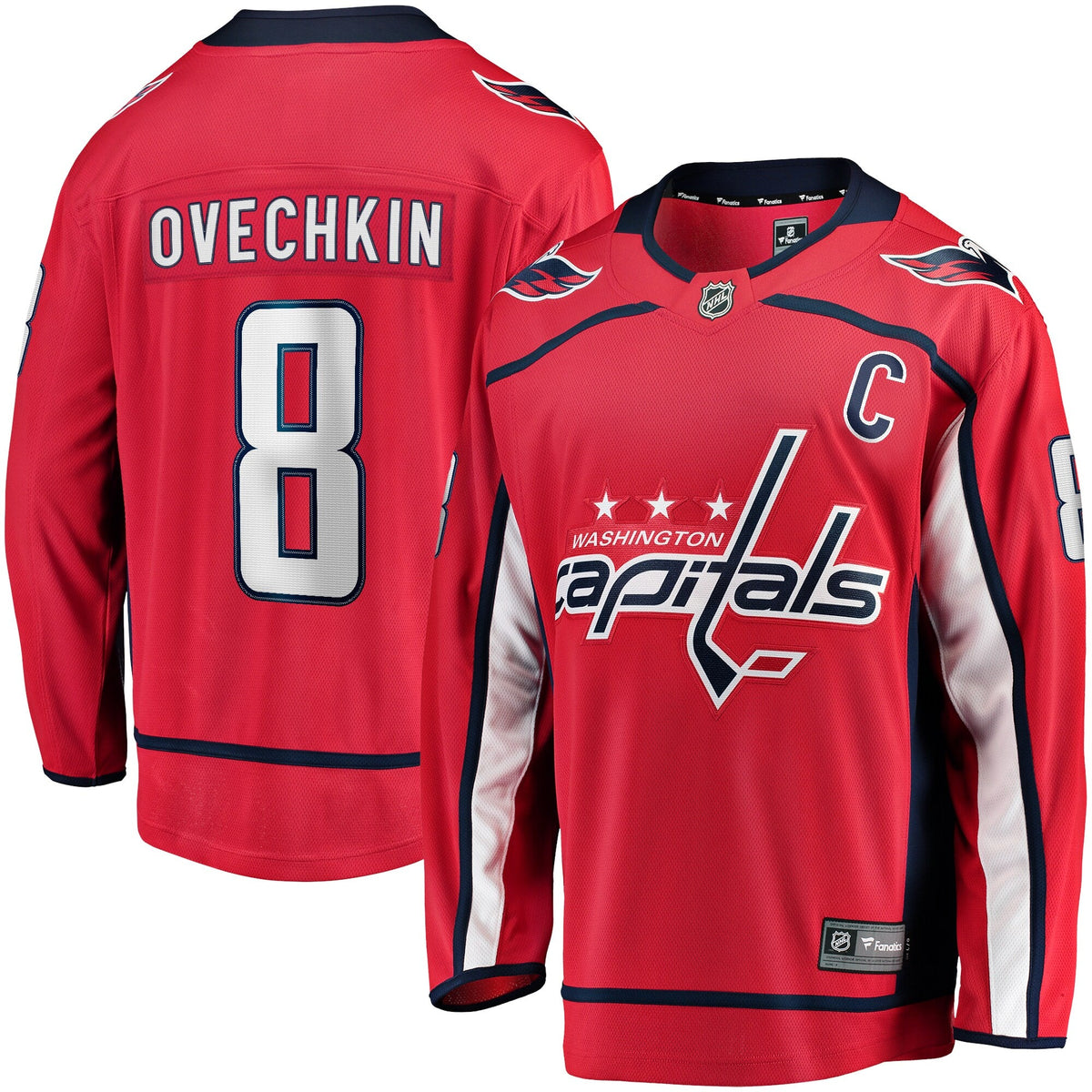 Washington Capitals Alexander Ovechkin Red Captain Patch Home Breakaway Jersey product image 1, provided for visual