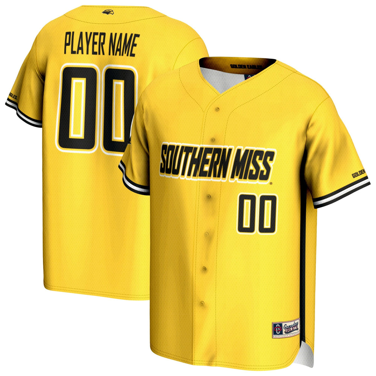 Southern Miss Golden Eagles NIL Pick-A-Player Lightweight Baseball Jersey - Gold product image 2, provided for visual