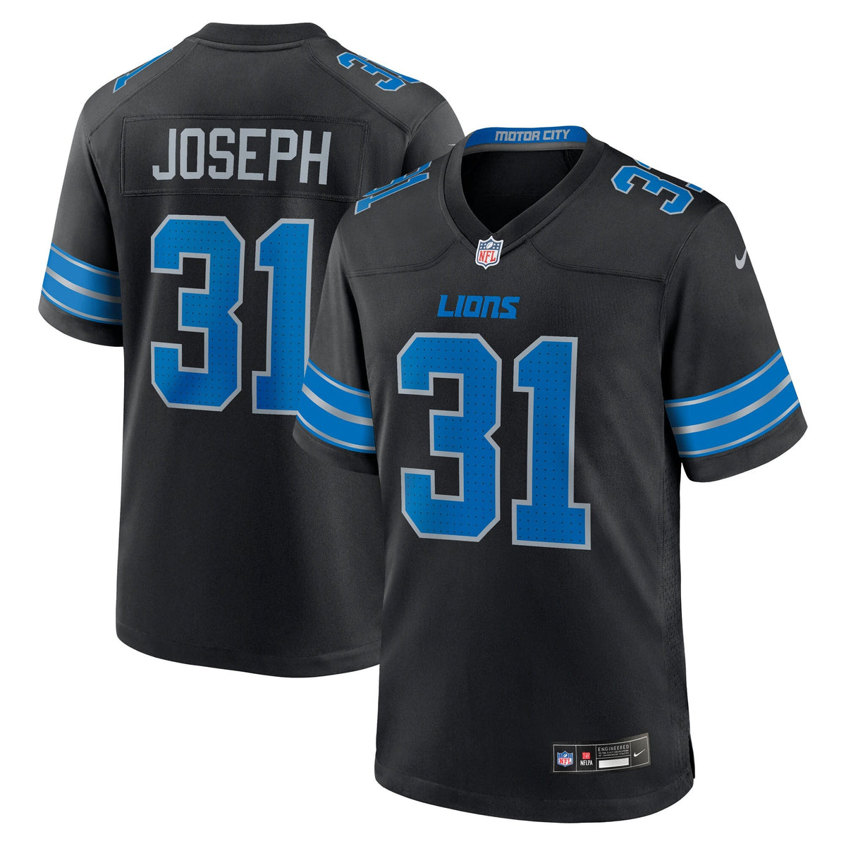 Detroit Lions Kerby Joseph Black Alternate Game Jersey product image 2, provided for visual reference and product detail