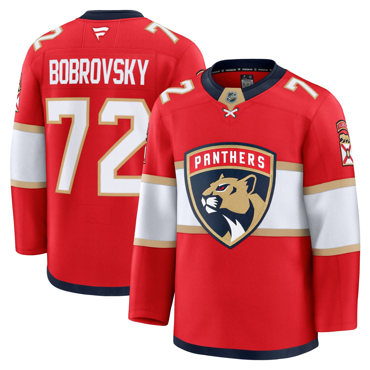 Florida Panthers Sergei Bobrovsky Red Premium Jersey product image 2, provided for visual reference and product detail review