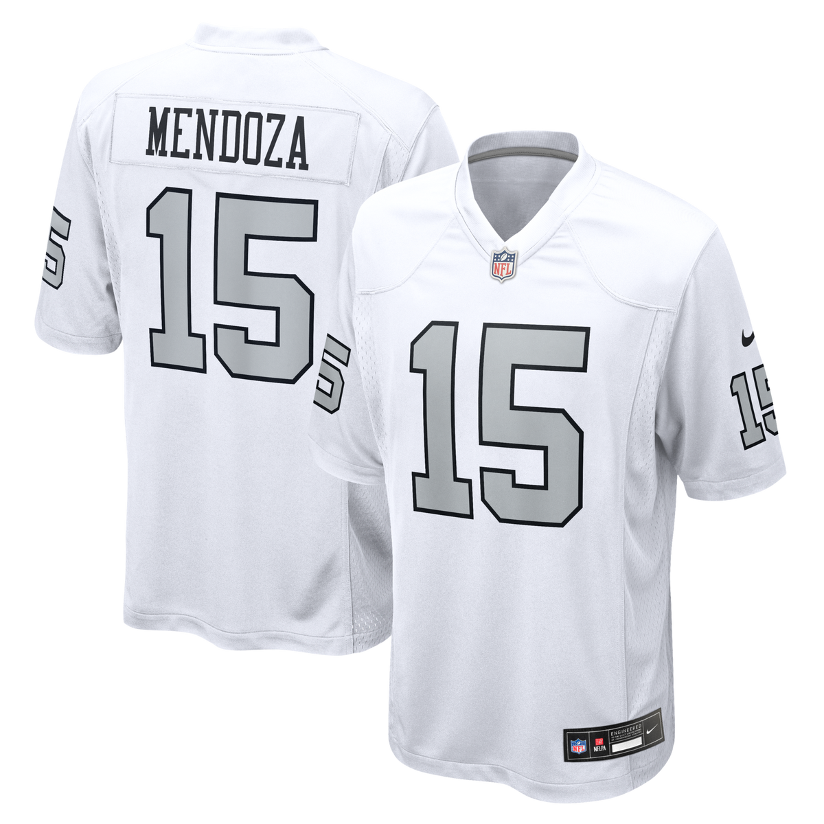 Las Vegas Raiders Fernando Mendoza White Alternate Game Player Jersey product image 2, provided for visual reference and