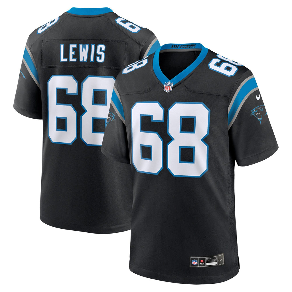 Carolina Panthers Damien Lewis Black Game Jersey product image 1, provided for visual reference and product detail review