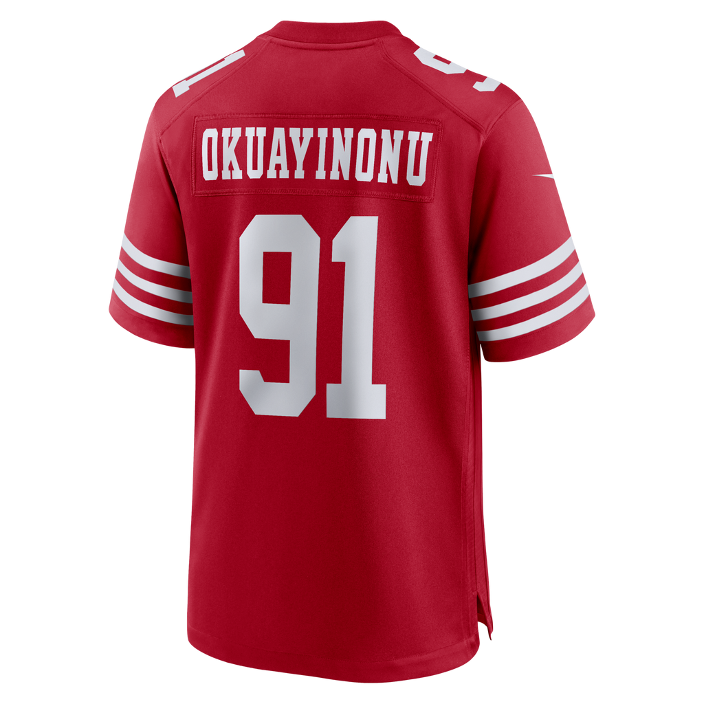 San Francisco 49ers Sam Okuayinonu Scarlet Team Game Jersey product image 3, provided for visual reference and product