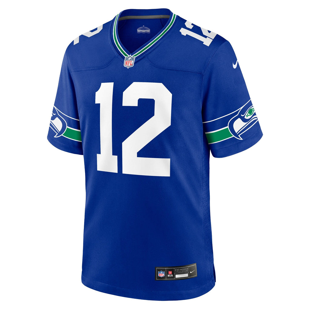 Seattle Seahawks 12s Royal Throwback Player Game Jersey product image 3, provided for visual reference and product detail