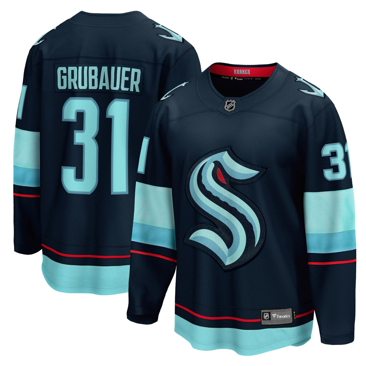 Seattle Kraken Philipp Grubauer Navy Home Breakaway Player Jersey product image 2, provided for visual reference and product