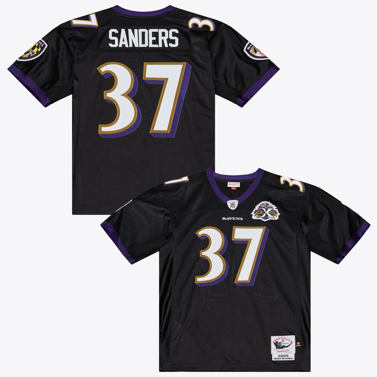 Baltimore Ravens Deion Sanders Black 2005 Authentic Throwback Jersey product image 1, provided for visual reference and