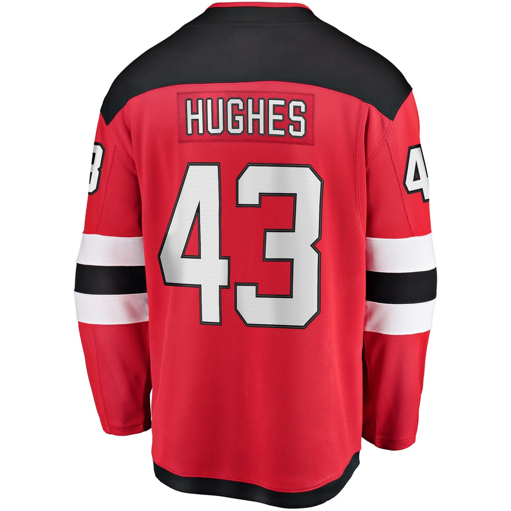 New Jersey Devils Luke Hughes Red Home Breakaway Player Jersey product image 4, provided for visual reference and product