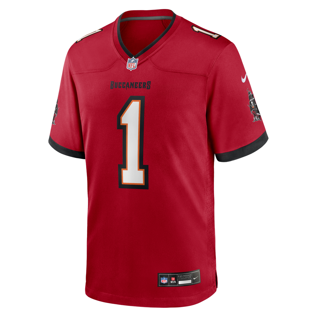 Tampa Bay Buccaneers Number 1 Dad Red Game Jersey product image 2, provided for visual reference and product detail review