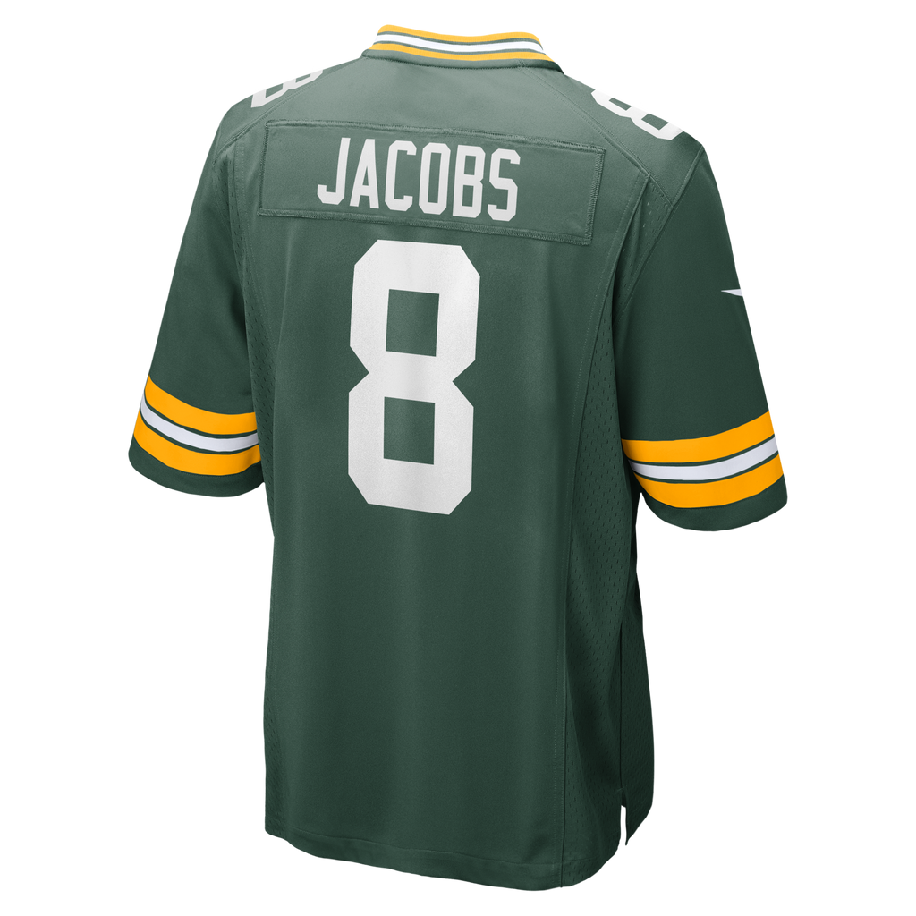 Green Bay Packers Josh Jacobs Green Team Game Jersey product image 3, provided for visual reference and product detail review