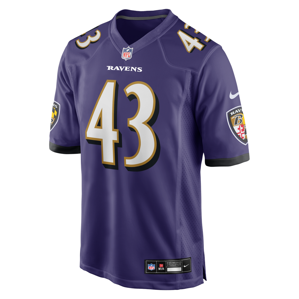 Baltimore Ravens Justice Hill Purple Game Jersey product image 2, provided for visual reference and product detail review