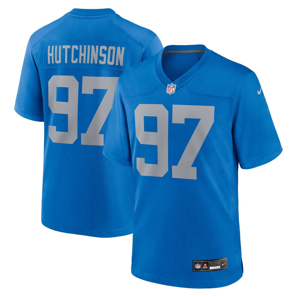 Detroit Lions Aidan Hutchinson Blue Alternate Game Jersey product image 2, provided for visual reference and product detail