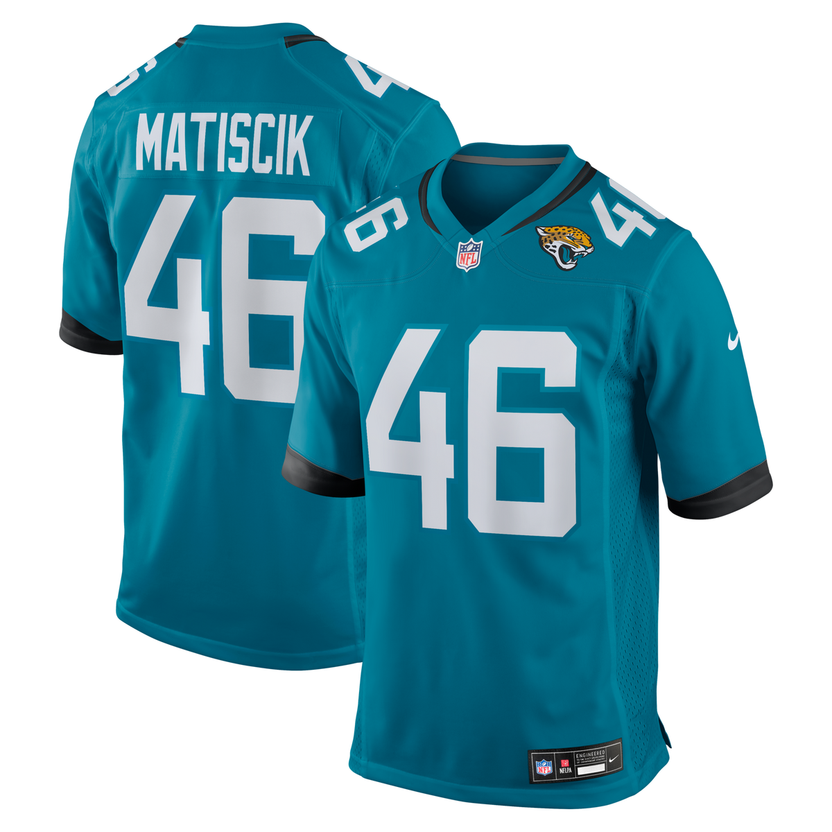 Jacksonville Jaguars Ross Matiscik Teal Game Jersey product image 1, provided for visual reference and product detail review