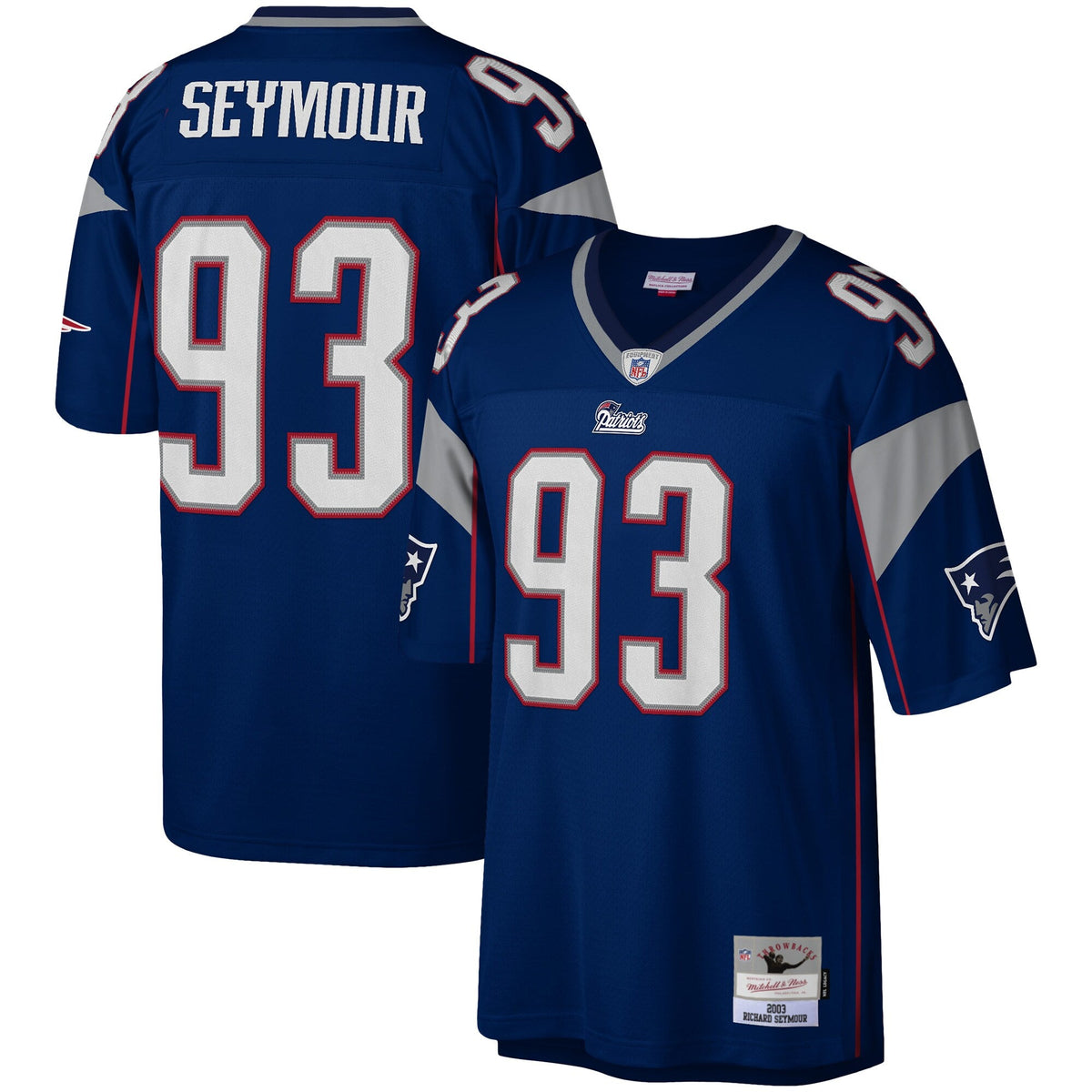 New England Patriots Richard Seymour Navy Legacy Replica Jersey product image 2, provided for visual reference and product