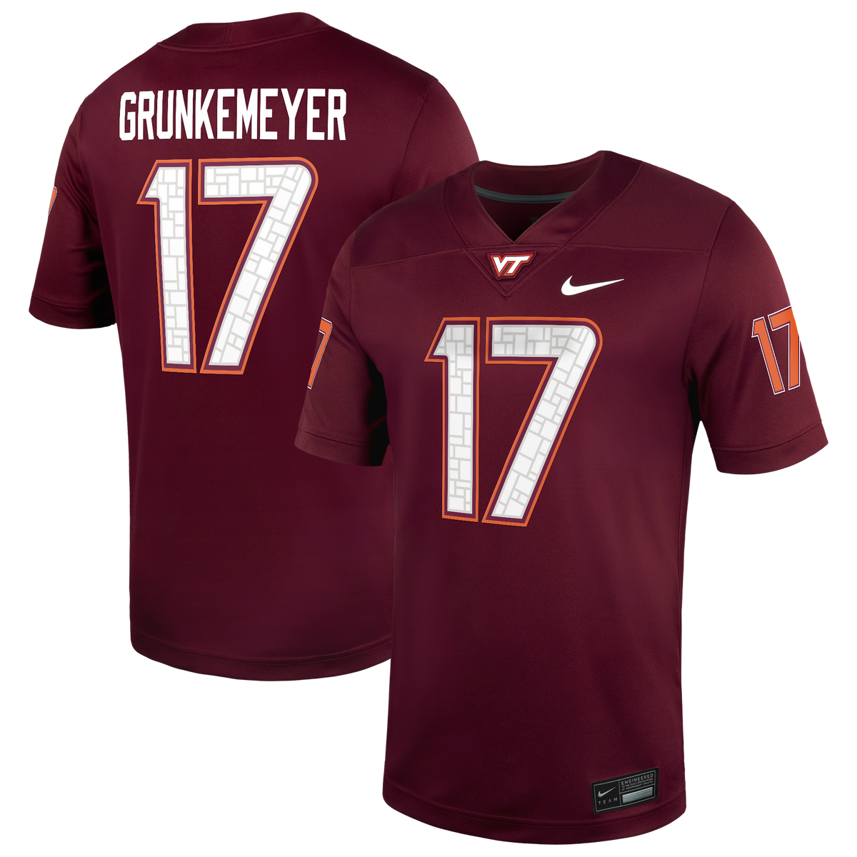 Ethan Grunkemeyer Virginia Tech Hokies Home Game Jersey - Maroon product image 2, provided for visual reference and product