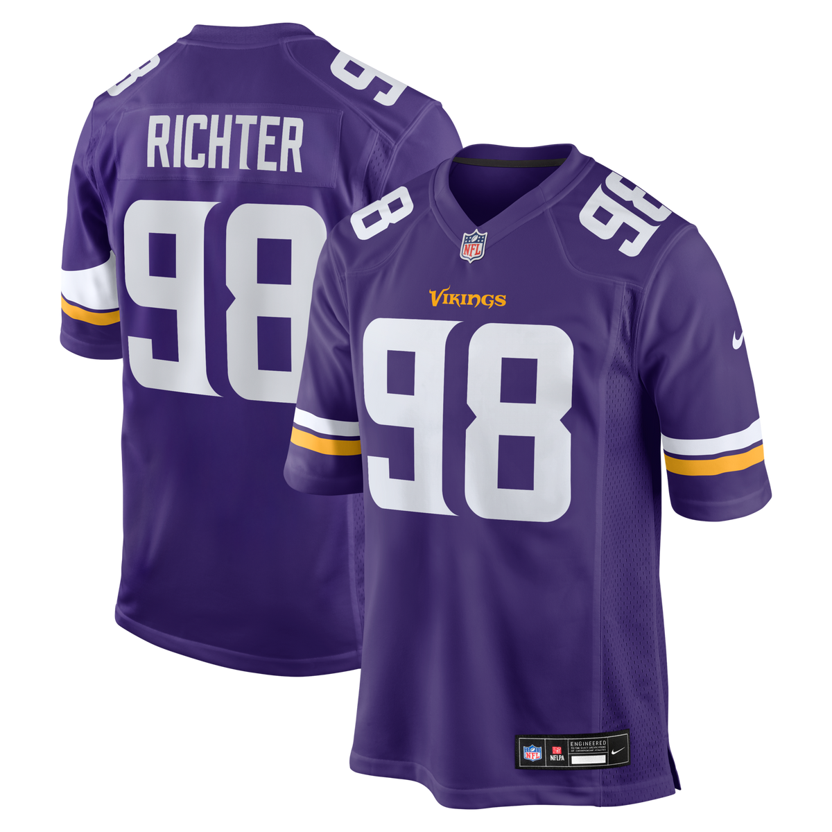 Minnesota Vikings Bo Richter Purple Team Game Jersey product image 1, provided for visual reference and product detail review
