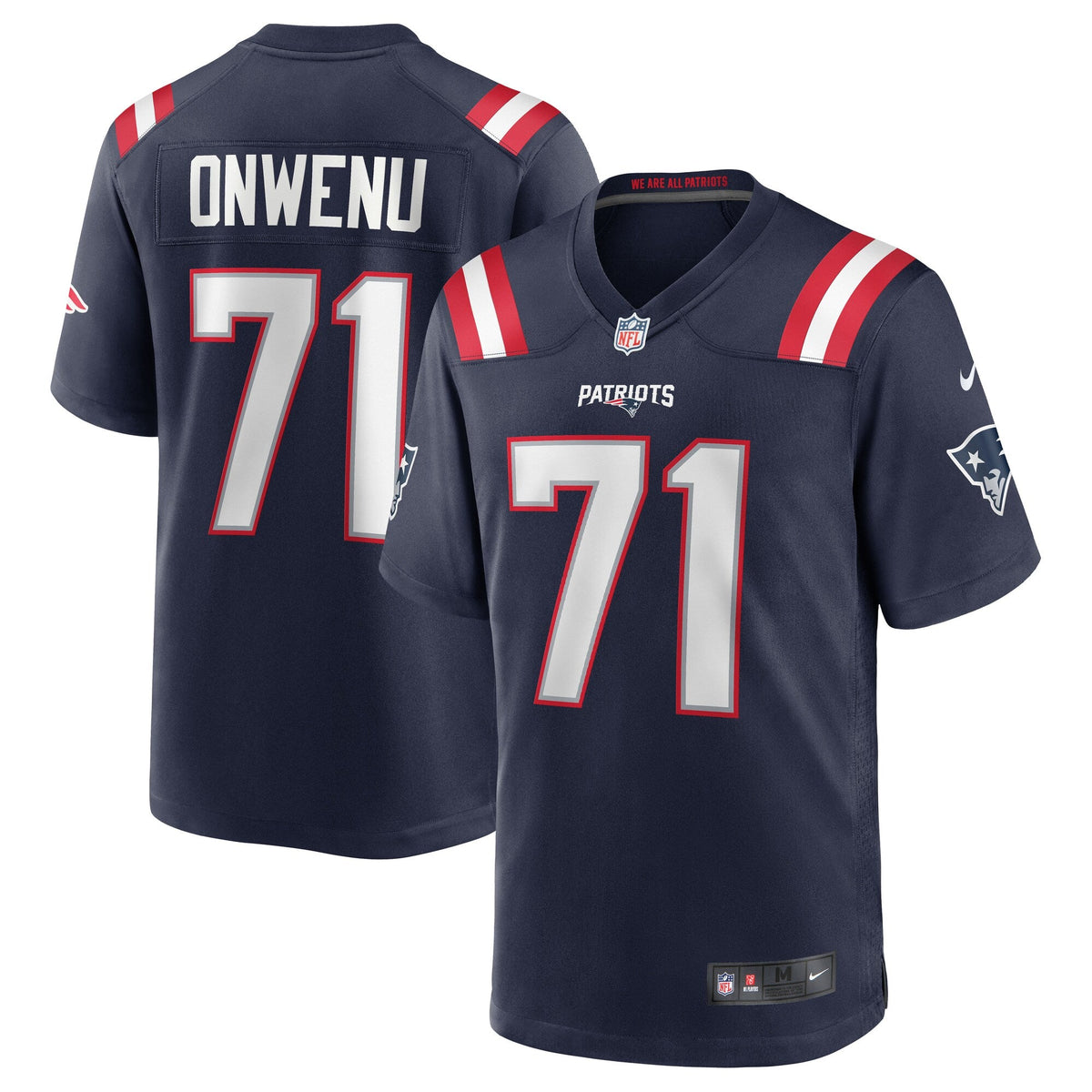 New England Patriots Mike Onwenu Navy Team Game Jersey product image 1, provided for visual reference and product detail