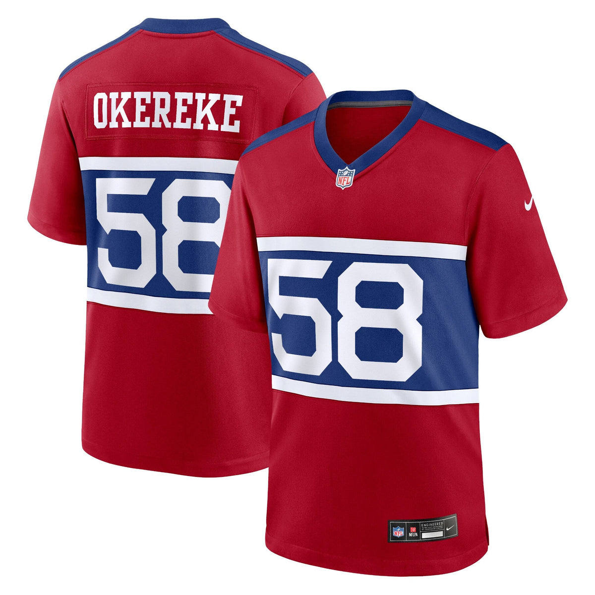 New York Giants Bobby Okereke Century Red Alternate Player Game Jersey product image 2, provided for visual reference and