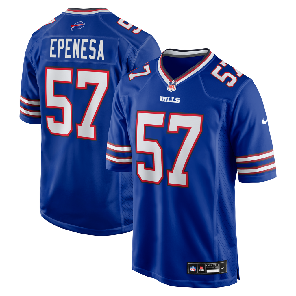 Buffalo Bills A.J. Epenesa Royal Game Player Jersey product image 1, provided for visual reference and product detail review