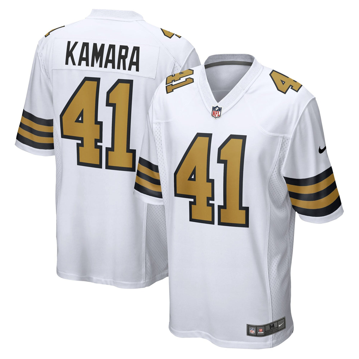 New Orleans Saints Alvin Kamara White Alternate Game Jersey product image 1, provided for visual reference and product