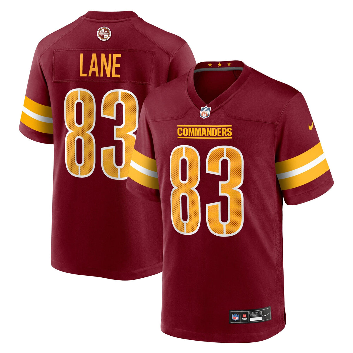 Washington Commanders Jaylin Lane Burgundy Team Game Jersey product image 1, provided for visual reference and product