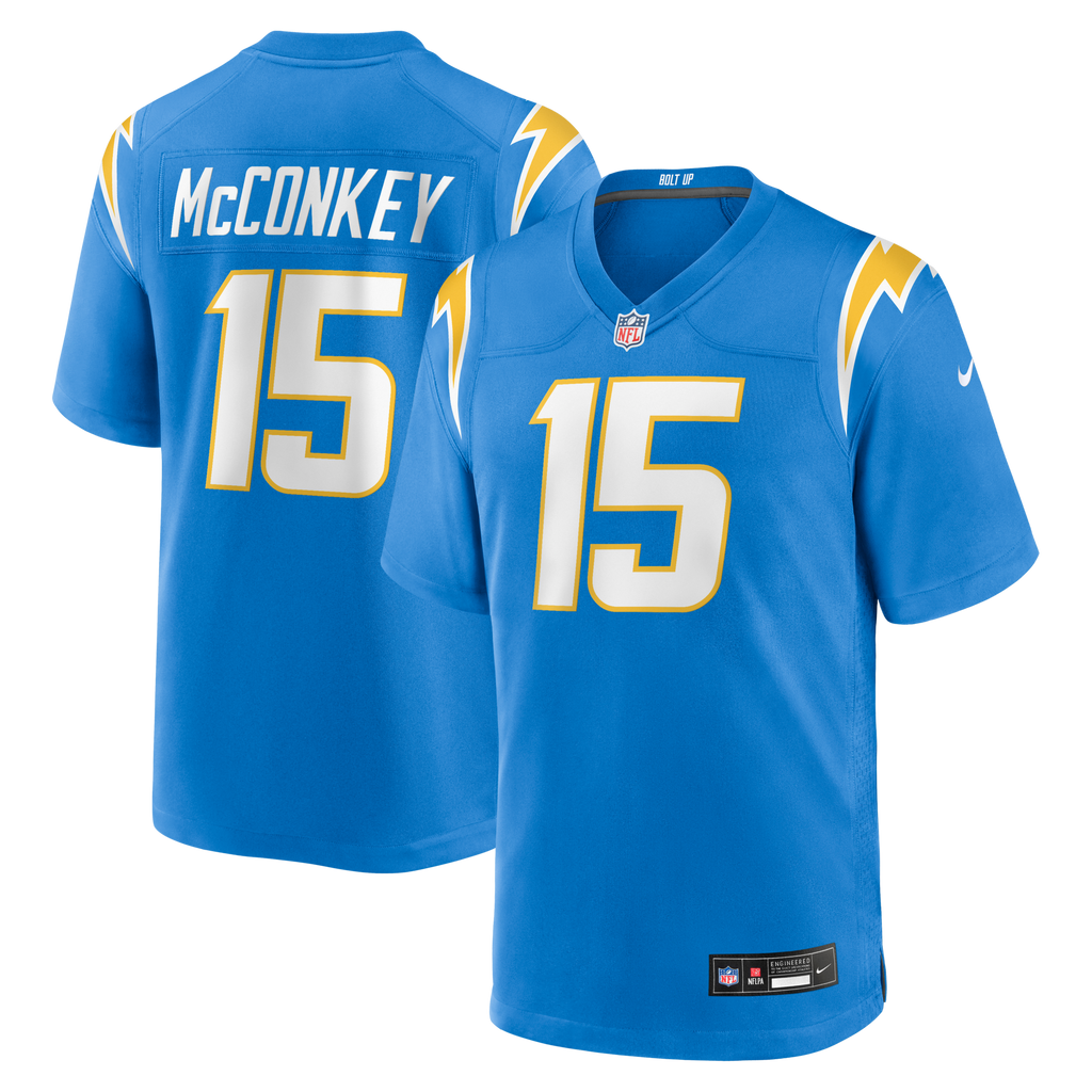 Los Angeles Chargers Ladd McConkey Powder Blue Player Game Jersey product image 1, provided for visual reference and product