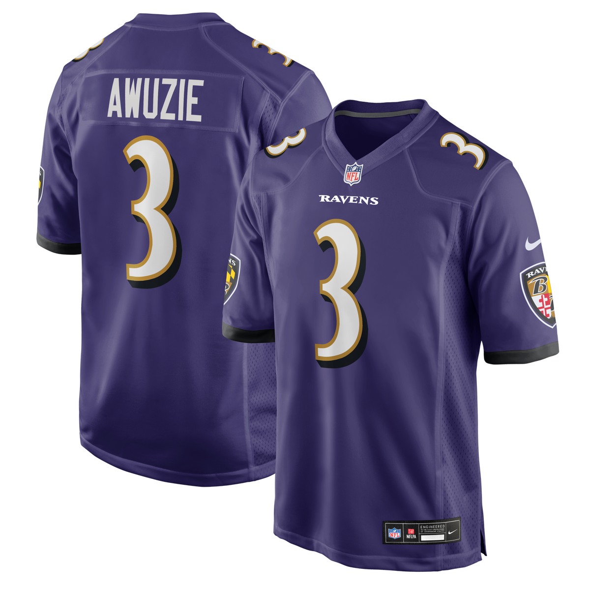 Baltimore Ravens Chidobe Awuzie Purple Team Game Jersey product image 1, provided for visual reference and product detail